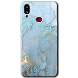 MRCİLETİSİM mrc142119 Mavi Gold Mermer Kılıf HD Desen Baskılı Arka Kapak + Temperli Cam Samsung Galaxy A10s ile uyumlu
