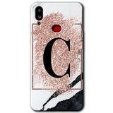 MRCİLETİSİM mrc142150 Pembe Mermer Desenli C Harfi Kılıf HD Desen Baskılı Arka Kapak + Temperli Cam Samsung Galaxy A10s ile uyumlu
