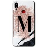 MRCİLETİSİM mrc142163 Pembe Mermer Desenli M Harfi Kılıf HD Desen Baskılı Arka Kapak + Temperli Cam Samsung Galaxy A10s ile uyumlu
