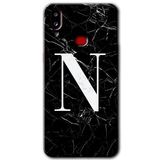 MRCİLETİSİM mrc142236 Siyah Mermer Desenli N Harfi Kılıf HD Desen Baskılı Arka Kapak + Temperli Cam Samsung Galaxy A10s ile uyumlu