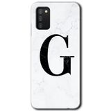 MRCİLETİSİM mrc1446 Beyaz Mermer Desenli G Harfi Kılıf Baskılı Kapak 5D Tam Kaplayan Cam Samsung Galaxy A02s ile uyumlu