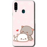 MRCİLETİSİM mrc148549 Kedi Aşkı Kılıf HD Desen Baskılı Arka Kapak + Temperli Cam Samsung Galaxy A20s ile uyumlu