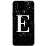 MRCİLETİSİM mrc148825 Siyah Mermer Desenli E Harfi Kılıf HD Desen Baskılı Arka Kapak + Temperli Cam Samsung Galaxy A20s ile uyumlu