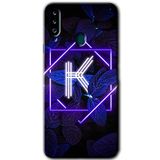 MRCİLETİSİM mrc148919 Dark Neon Yaprak K Harfi Kılıf HD Desen Baskılı Arka Kapak + Temperli Cam Samsung Galaxy A20s ile uyumlu