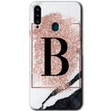 MRCİLETİSİM mrc149297 Pembe Mermer Desenli B Harfi Kılıf HD Desen Baskılı Arka Kapak Samsung Galaxy A20s ile uyumlu