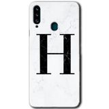 MRCİLETİSİM mrc149337 Beyaz Mermer Desenli H Harfi Kılıf HD Desen Baskılı Arka Kapak Samsung Galaxy A20s ile uyumlu