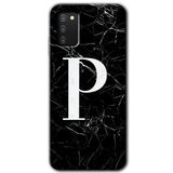 MRCİLETİSİM mrc1500 Siyah Mermer Desenli P Harfi Kılıf Baskılı Kapak 5D Tam Kaplayan Cam Samsung Galaxy A02s ile uyumlu
