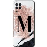 MRCİLETİSİM mrc151513 Pembe Mermer Desenli M Harfi Kılıf HD Desen Baskılı Arka Kapak Samsung Galaxy A22 ile uyumlu
