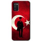 MRCİLETİSİM mrc1517 Atatürk Bayrak Kılıf Baskılı Kapak 5D Tam Kaplayan Cam Samsung Galaxy A02s ile uyumlu