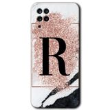 MRCİLETİSİM mrc15178 Pembe Mermer Desenli R Harfi Kılıf Baskılı Kapak 5D Tam Kaplayan Cam Samsung Galaxy M12 ile uyumlu