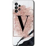 MRCİLETİSİM mrc157575 Pembe Mermer Desenli V Harfi Kılıf HD Desen Baskılı Arka Kapak Samsung Galaxy A33 ile uyumlu