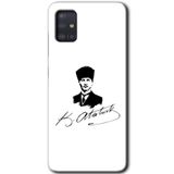 MRCİLETİSİM mrc160437 Kemal Atatürk İmza Kılıf HD Desen Baskılı Arka Kapak + Temperli Cam Samsung Galaxy A51 ile uyumlu