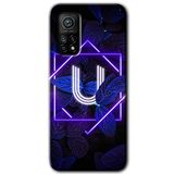 MRCİLETİSİM (mrc16617) Dark Neon Yaprak U Harfi Kılıf Baskılı Kapak Tam Kaplayan Mat Seramik Xiaomi Mi 10T ile uyumlu