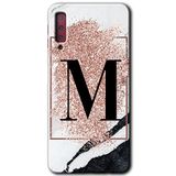 MRCİLETİSİM mrc166913 Pembe Mermer Desenli M Harfi Kılıf HD Desen Baskılı Arka Kapak Samsung Galaxy A7 2018 ile uyumlu