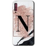 MRCİLETİSİM mrc166914 Pembe Mermer Desenli N Harfi Kılıf HD Desen Baskılı Arka Kapak Samsung Galaxy A7 2018 ile uyumlu