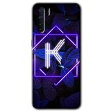 MRCİLETİSİM (mrc1744) Dark Neon Yaprak K Harfi Kılıf Baskılı Kapak Tam Kaplayan Mat Seramik Oppo A91 ile uyumlu