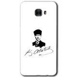 MRCİLETİSİM mrc174737 Kemal Atatürk İmza Kılıf HD Desen Baskılı Arka Kapak + Temperli Cam Samsung Galaxy C7 Pro ile uyumlu
