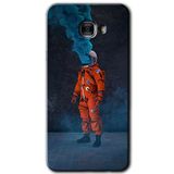 MRCİLETİSİM mrc175416 Smoke Astronot Kılıf HD Desen Baskılı Arka Kapak + Temperli Cam Samsung Galaxy C9 Pro ile uyumlu