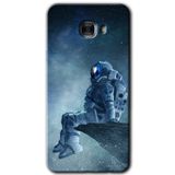 MRCİLETİSİM mrc175422 Astronot Yalnızlığı Kılıf HD Desen Baskılı Arka Kapak + Temperli Cam Samsung Galaxy C9 Pro ile uyumlu