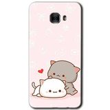 MRCİLETİSİM mrc175499 Kedi Aşkı Kılıf HD Desen Baskılı Arka Kapak + Temperli Cam Samsung Galaxy C9 Pro ile uyumlu