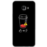MRCİLETİSİM mrc175591 Coffee Battery Kılıf HD Desen Baskılı Arka Kapak + Temperli Cam Samsung Galaxy C9 Pro ile uyumlu