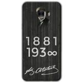 MRCİLETİSİM mrc175806 Atatürk Ahşap İmza Kılıf HD Desen Baskılı Arka Kapak + Temperli Cam Samsung Galaxy C9 Pro ile uyumlu