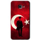 MRCİLETİSİM mrc175807 Atatürk Bayrak Kılıf HD Desen Baskılı Arka Kapak + Temperli Cam Samsung Galaxy C9 Pro ile uyumlu