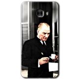 MRCİLETİSİM mrc175811 Atatürk Türk Kahvesi Kılıf HD Desen Baskılı Arka Kapak + Temperli Cam Samsung Galaxy C9 Pro ile uyumlu