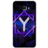 MRCİLETİSİM mrc175895 Dark Neon Yaprak Y Harfi Kılıf HD Desen Baskılı Arka Kapak + Temperli Cam Samsung Galaxy C9 Pro ile uyumlu