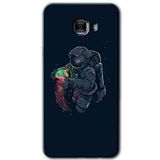 MRCİLETİSİM mrc175927 Astronot Kıyafeti Kılıf HD Desen Baskılı Arka Kapak + Temperli Cam Samsung Galaxy C9 Pro ile uyumlu