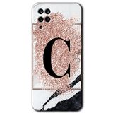 MRCİLETİSİM mrc177900 Pembe Mermer Desenli C Harfi Kılıf HD Desen Baskılı Arka Kapak + Temperli Cam Samsung Galaxy M12 ile uyumlu