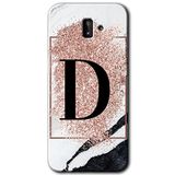 MRCİLETİSİM mrc183402 Pembe Mermer Desenli D Harfi Kılıf HD Desen Baskılı Arka Kapak Samsung Galaxy J6 Plus ile uyumlu