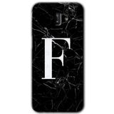 MRCİLETİSİM mrc183477 Siyah Mermer Desenli F Harfi Kılıf HD Desen Baskılı Arka Kapak Samsung Galaxy J6 Plus ile uyumlu