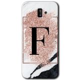 MRCİLETİSİM mrc183954 Pembe Mermer Desenli F Harf Kılıf HD Desen Baskılı Arka Kapak + Temperli Cam Samsung Galaxy J6 Plus Kılıf HD Desen Baskı Arka Kapak + Temperli Cam ile uyumlu