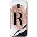 MRCİLETİSİM mrc183968 Pembe Mermer Desenli R Harf Kılıf HD Desen Baskılı Arka Kapak + Temperli Cam Samsung Galaxy J6 Plus Kılıf HD Desen Baskı Arka Kapak + Temperli Cam ile uyumlu
