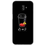MRCİLETİSİM mrc187691 Coffee Battery Kılıf HD Desen Baskılı Arka Kapak + Temperli Cam Samsung Galaxy J8 ile uyumlu