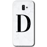 MRCİLETİSİM mrc187833 Beyaz Mermer Desenli D Harfi Kılıf HD Desen Baskılı Arka Kapak + Temperli Cam Samsung Galaxy J8 ile uyumlu