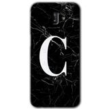MRCİLETİSİM mrc187872 Siyah Mermer Desenli C Harfi Kılıf HD Desen Baskılı Arka Kapak + Temperli Cam Samsung Galaxy J8 ile uyumlu
