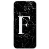 MRCİLETİSİM mrc187877 Siyah Mermer Desenli F Harfi Kılıf HD Desen Baskılı Arka Kapak + Temperli Cam Samsung Galaxy J8 ile uyumlu