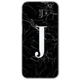 MRCİLETİSİM mrc187882 Siyah Mermer Desenli J Harfi Kılıf HD Desen Baskılı Arka Kapak + Temperli Cam Samsung Galaxy J8 ile uyumlu