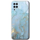 MRCİLETİSİM mrc190519 Mavi Gold Mermer Kılıf HD Desen Baskılı Arka Kapak Samsung Galaxy M12 ile uyumlu