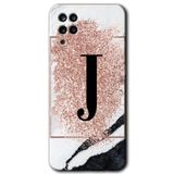 MRCİLETİSİM mrc190559 Pembe Mermer Desenli J Harfi Kılıf HD Desen Baskılı Arka Kapak Samsung Galaxy M12 ile uyumlu