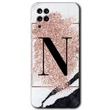 MRCİLETİSİM mrc190564 Pembe Mermer Desenli N Harfi Kılıf HD Desen Baskılı Arka Kapak Samsung Galaxy M12 ile uyumlu