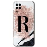MRCİLETİSİM mrc190568 Pembe Mermer Desenli R Harfi Kılıf HD Desen Baskılı Arka Kapak Samsung Galaxy M12 ile uyumlu
