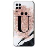 MRCİLETİSİM mrc190574 Pembe Mermer Desenli Ü Harfi Kılıf HD Desen Baskılı Arka Kapak Samsung Galaxy M12 ile uyumlu