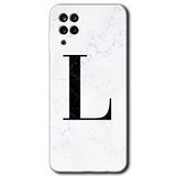 MRCİLETİSİM mrc190592 Beyaz Mermer Desenli L Harfi Kılıf HD Desen Baskılı Arka Kapak Samsung Galaxy M12 ile uyumlu