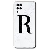 MRCİLETİSİM mrc190599 Beyaz Mermer Desenli R Harfi Kılıf HD Desen Baskılı Arka Kapak Samsung Galaxy M12 ile uyumlu