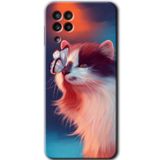 MRCİLETİSİM mrc192087 Cat Butterfly Kılıf HD Desen Baskılı Arka Kapak Samsung Galaxy M22 ile uyumlu