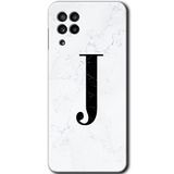 MRCİLETİSİM mrc192240 Beyaz Mermer Desenli J Harfi Kılıf HD Desen Baskılı Arka Kapak Samsung Galaxy M22 ile uyumlu