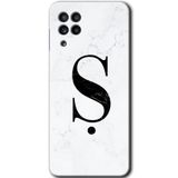 MRCİLETİSİM mrc192251 Beyaz Mermer Desenli Ş Harfi Kılıf HD Desen Baskılı Arka Kapak Samsung Galaxy M22 ile uyumlu